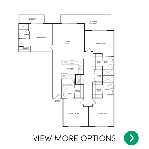 4 bedroom 4 bathroom floor plan at Waterbury Apartments in East Lansing near Michigan State University